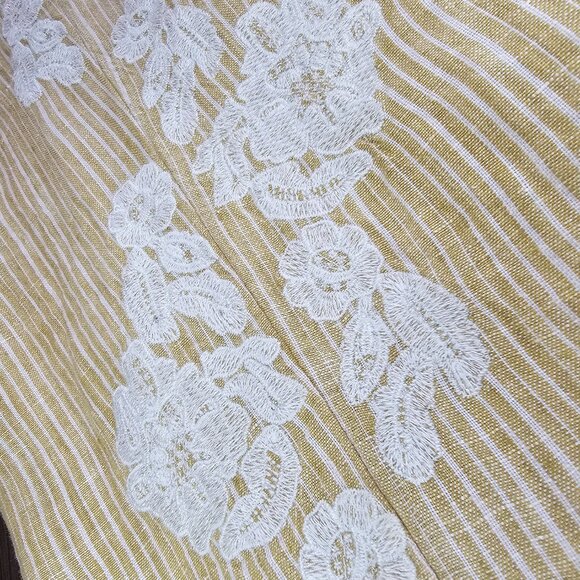 Anthropologie 100% Linen Cropped Pull On Embroidered Cropped Pants S Yellow - Picture 8 of 11